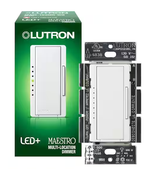 Lutron Maestro LED+ Dimmer Switch for Dimmable LED Bulbs, 150W/Single-Pole or Multi-Location, White