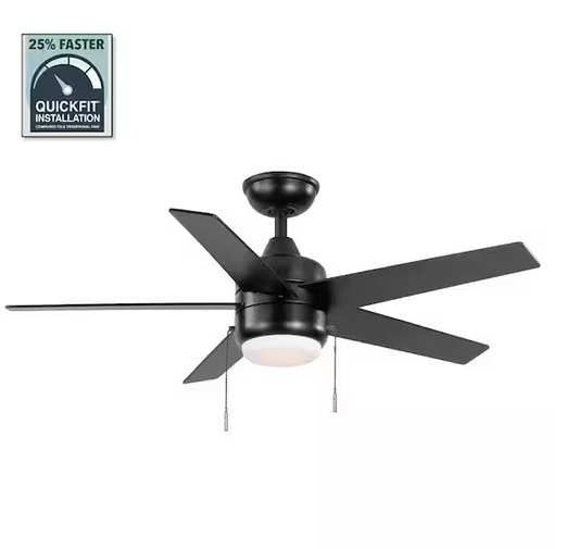 Hampton Bay Mena 44 in. LED Indoor/Outdoor Matte Black Ceiling Fan with Light Kit and Reversible Blades Included