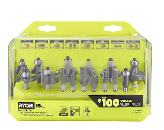 Ryobi Shank Carbide Router Bit Set (15-Piece)