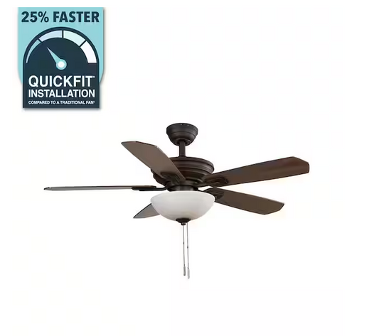 Wellston II 44 in. Indoor LED Bronze Dry Rated Downrod Ceiling Fan with Light Kit and 5 Reversible Blades