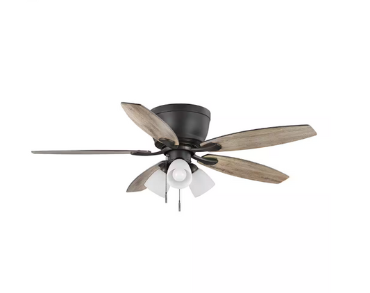 Sidlow 52 in. Indoor LED Bronze Hugger Dry Rated Ceiling Fan with 5 QuickInstall Reversible Blades and Light Kit