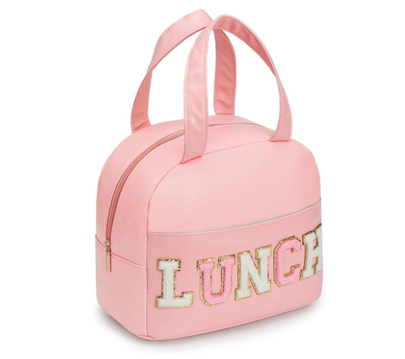 Lunch Bag- Pink, Leather, 9.4L Capacity, Waterproof, Insulated