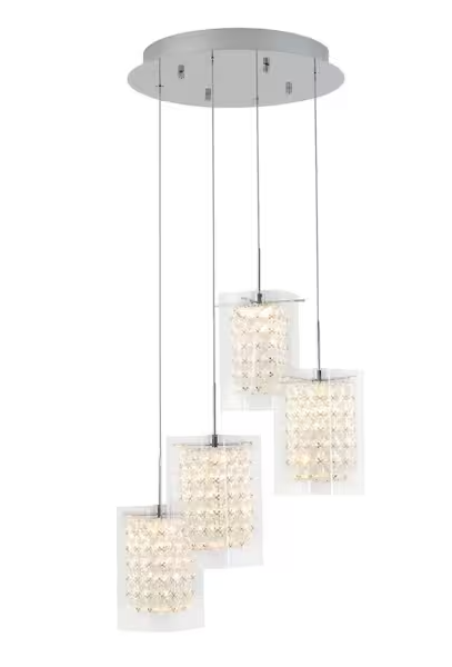 Artika Crystal Cube 17-Watt 4 Light Chrome Modern Integrated LED Pendant Light Fixture for Dining Room or Kitchen