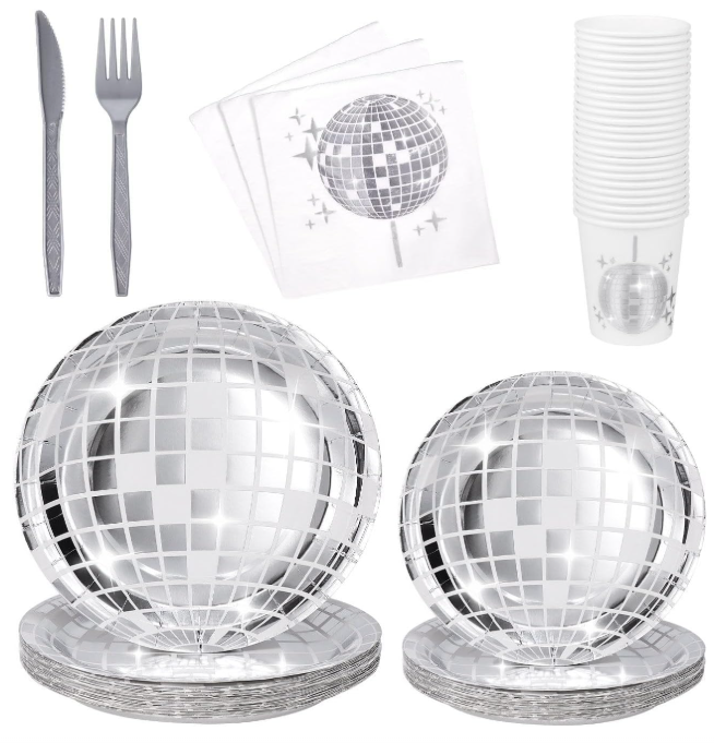175Pcs 70s Disco - Disco Plates, Napkins, Paper Cups, Knife and Fork