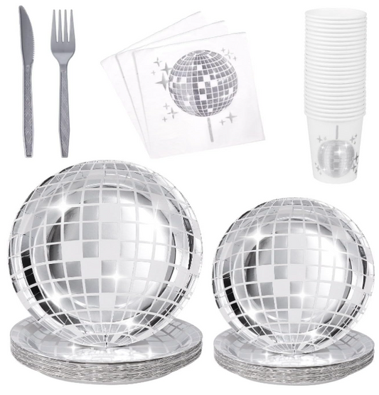 175Pcs 70s Disco - Disco Plates, Napkins, Paper Cups, Knife and Fork