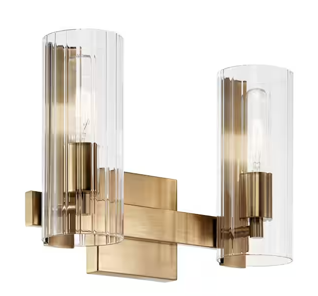 Kichler Jemsa 13.75 in. 2-Light Champagne Bronze Soft Modern Bathroom Vanity Light with Clear Fluted Glass