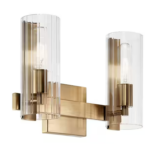 Kichler Jemsa 13.75 in. 2-Light Champagne Bronze Soft Modern Bathroom Vanity Light with Clear Fluted Glass