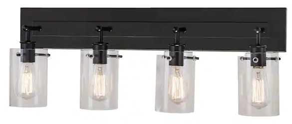 Hampton Bay Regan 29.13 in. 4-Light Espresso Bronze Bathroom Vanity Light with Clear Glass Shades