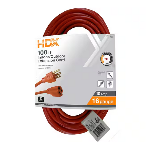 100 ft. 16/3 Light Duty Indoor/Outdoor Extension Cord, Orange