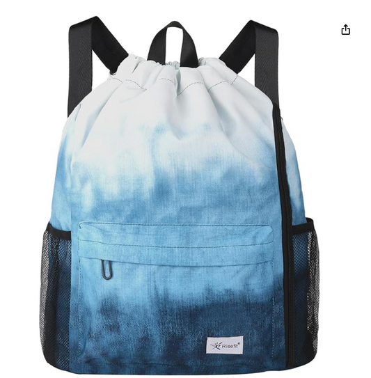 Risefit Drawstring Backpack with Mesh Pockets String Gym Bag, Gradient Blue