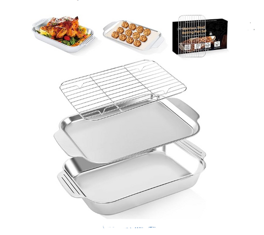 Baking Pans Set with Rack: 3 PCS Stainless Steel Baking Sheets Set, Dishwasher Safe