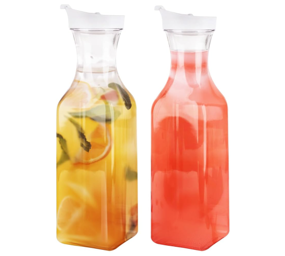 50oz - 2 Pack Plastic Carafe with Lid, Large Capacity Square Base - Clear Pitcher