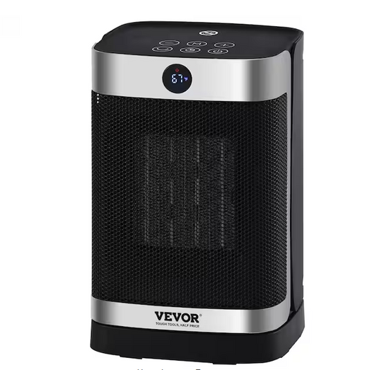 Vevor 10 in. Electric Space Heater with Thermostat Remote Control 2-Level Adjustable Quiet Ceramic Heater Fan