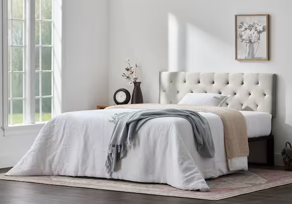 Brookside Kaylee Adjustable Ivory King/Cal King Upholstered Low Profile Headboard with Diamond Tufting