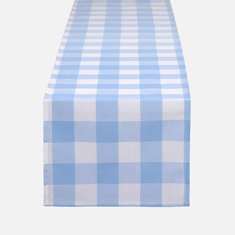 Table Runner Light Blue and White, Buffalo Plaid Check, 14X72"