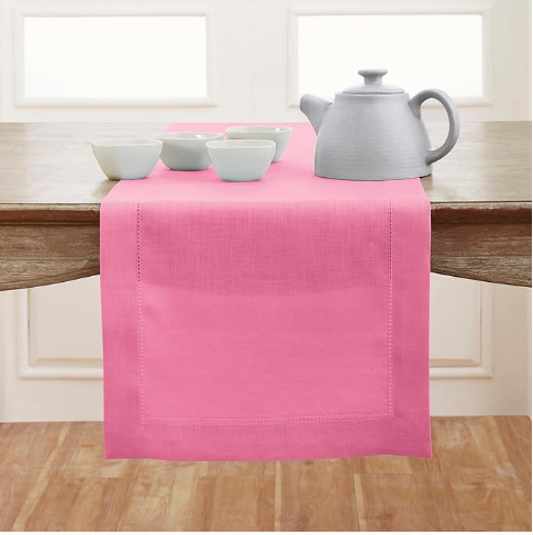 Solino Home Linen Table Runner 14x36 Inches - 100% Pure Linen Flamingo Pink