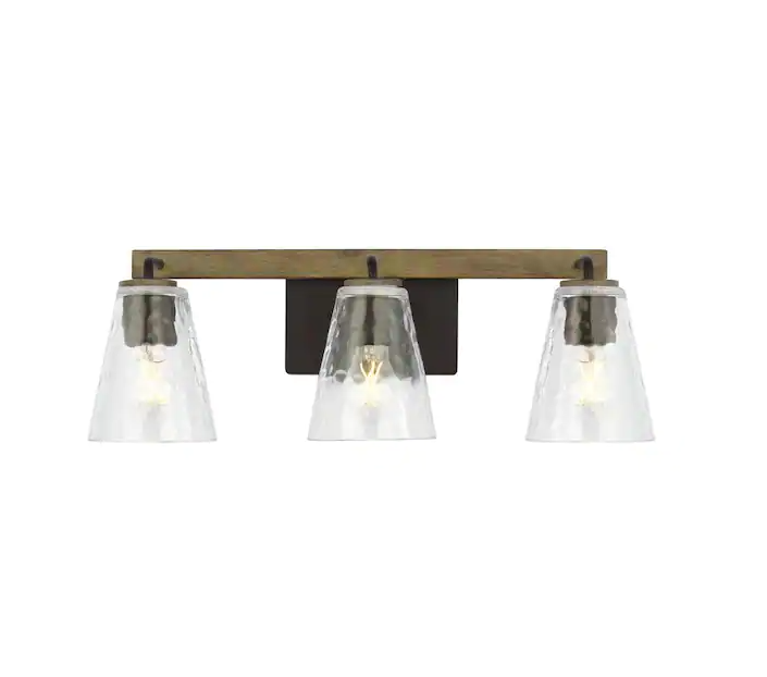 HDC Westbrook 3-Light Weathered Oak Rustic Farmhouse Bathroom Vanity Light with Matte Black Accents