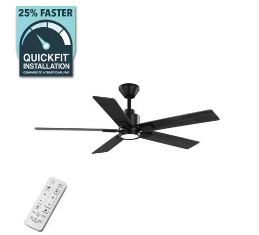 Zandra II 52 in. Indoor/Outdoor Matte Black Ceiling Fan with Light Kit and Remote Included Powered by Hubspace