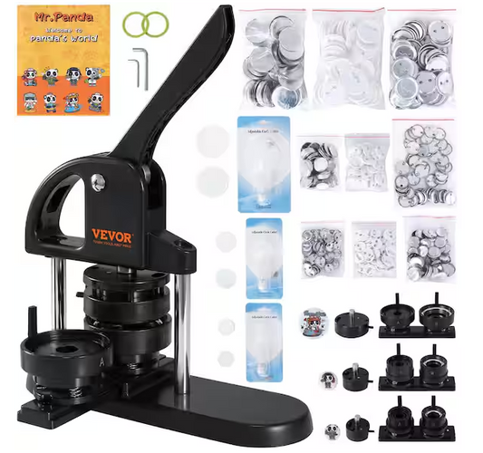 Vevor Button Maker Machine, 1/1.25/2.28 in. (25/32/58 mm) 3 in. 1 Pin Maker, Installation-Free Badge Punch Kit