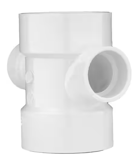 Charlotte Pipe 3 in. x 3 in. x 1-1/2 in. x 1-1/2 in. PVC DWV Double Sanitary Tee Reducing