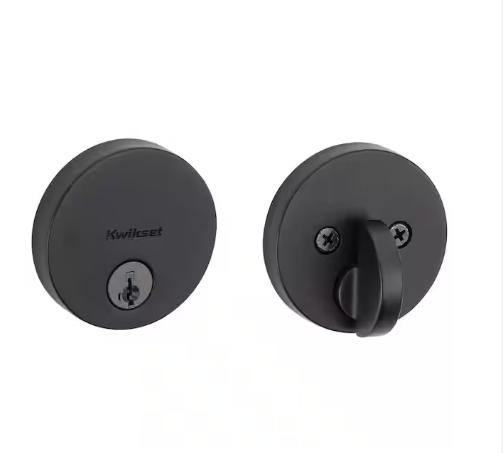 Kwikset Uptown Low Profile Iron Black Round Contemporary Single Cylinder Deadbolt featuring SmartKey Security