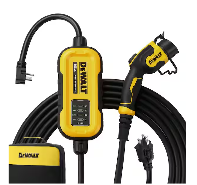 Dewalt Level-2 Portable Electric Vehicle EV Charger up to 16 Amps, 120-240-Volt AC 3.8 KW, 25 Ft. Cable, Weatherproof