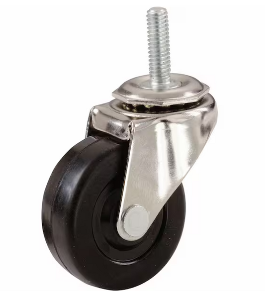 Shepherd 2 in. Black Soft Rubber and Steel Swivel Threaded Stem Caster with 80 lb. Load Rating (2-Pack)