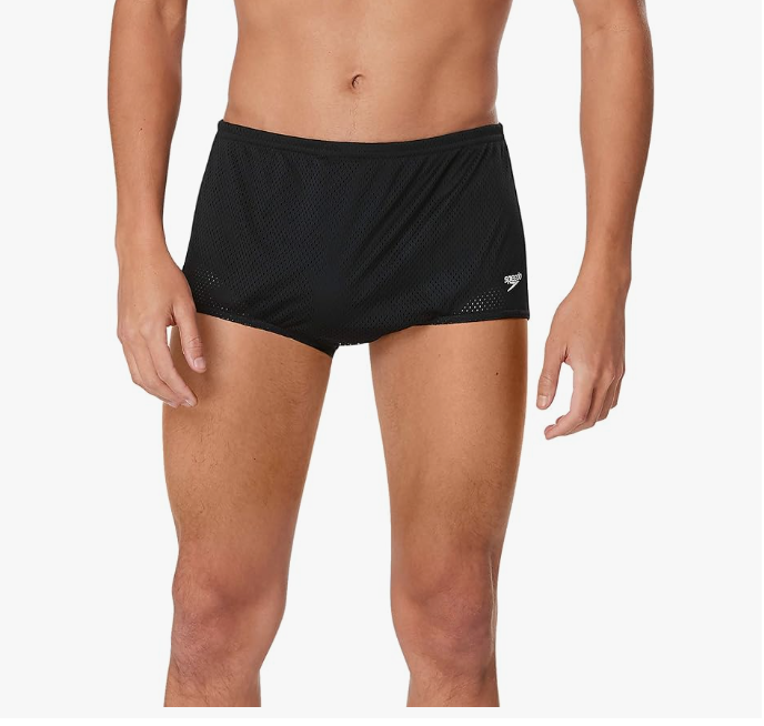 Speedo Men's Swimsuit Square Leg Poly Mesh Training Suit, Black, Medium, 34