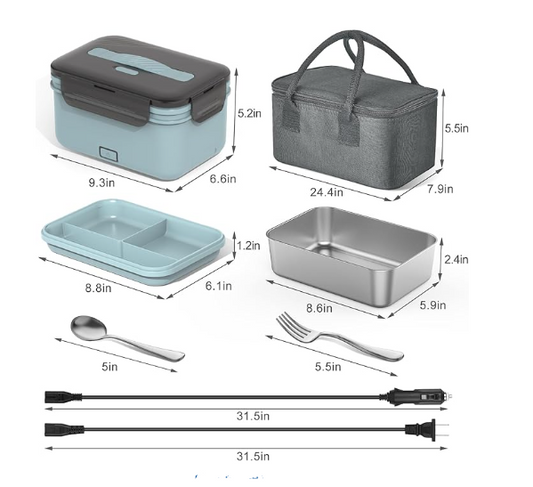 Vingud Electric Lunch Box Food Heater 100W, 4 in 1 Light Blue + Gray