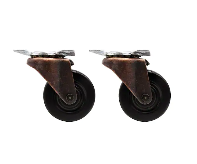 Everbilt 2 in. Black Soft Rubber and Copper Swivel Plate Caster with 80 lb. Load Rating (2-Pack)