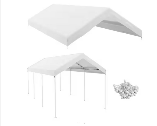 10 ft. x 20 ft. White Garage Carport Replacement Top Canopy Cover,(Only Cover)