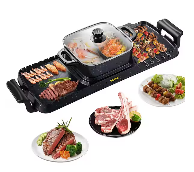 Vevor 2 in 1 Electric Grill and Hot Pot BBQ Pan Grill and Hot Pot Smokeless Hot Pot Grill with Dual Temp Control