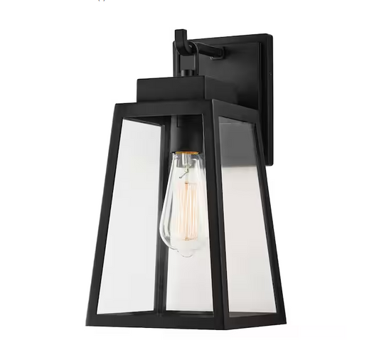 Corbin Medium 13 in. Modern 1-Light Black Tapered Hardwired Outdoor Wall Light Lantern Sconce with Clear Glass