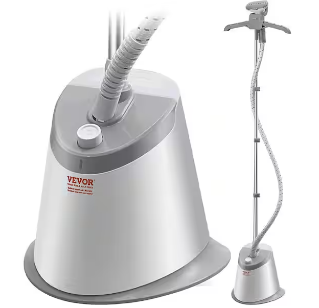 Vevor Garment Steamer Standing 12 in. Upright Garment Steamer White 0.5 Gal. Water for 90 Min Steamer for Clothes Area Rug