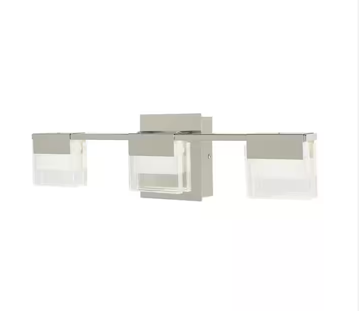 HDC VICINO 21.26 in. W x 5.71 in. H 3-Light Brushed Nickel Integrated LED Bathroom Vanity Light with Rectangular Shades