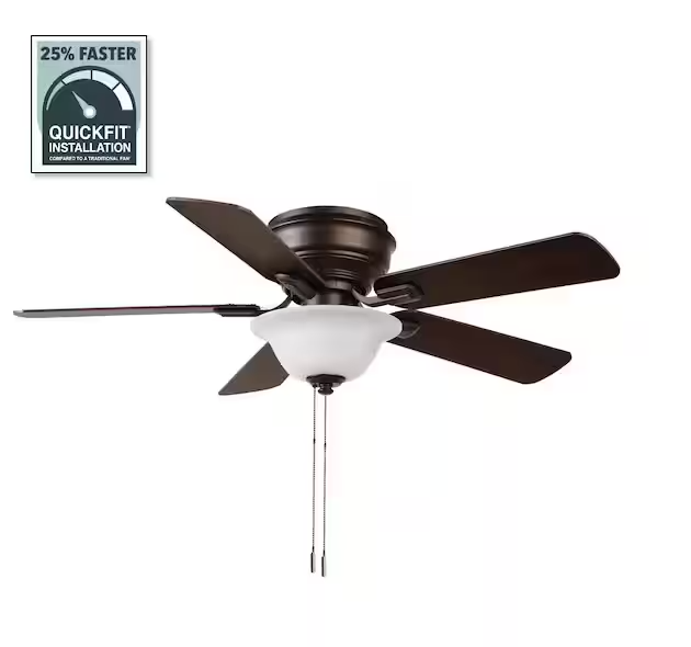 Hampton Bay Hawkins III 44 in. LED Indoor Brushed Nickel Flush Mount Ceiling Fan with Light