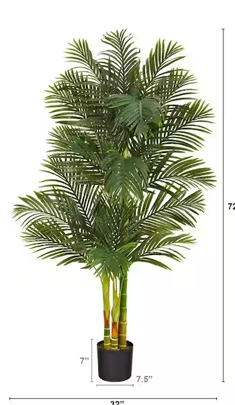 Nearly Natural 6 ft. Artificial Triple Stalk Golden Cane Palm Tree