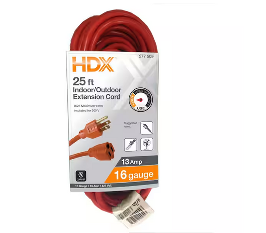 25 ft. 16/3 Light Duty Indoor/Outdoor Extension Cord, Orange