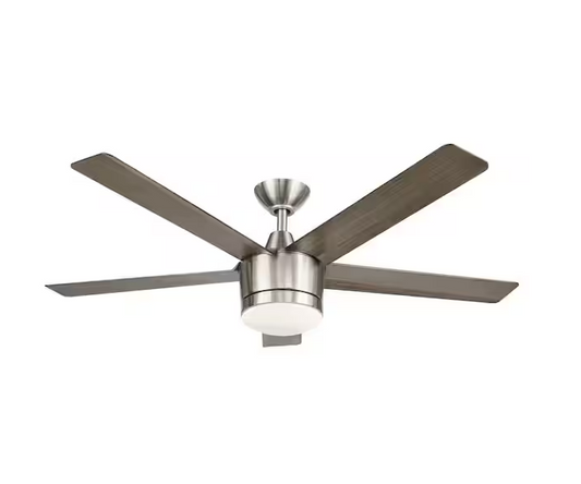 Merwry 52 in. Integrated LED Indoor Brushed Nickel Ceiling Fan with Light Kit and Remote Control