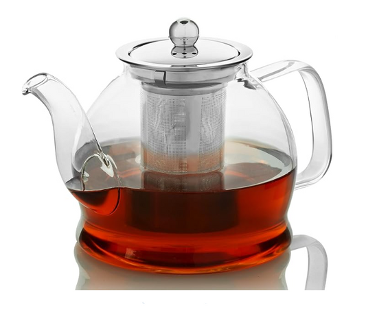 Teapot with Infuser for Loose Tea - 33oz, 4 Cup Tea Infuser, Clear Glass Tea Kettle Pot with Strainer & Warmer - Loose Leaf, Iced Tea Maker & Brewer