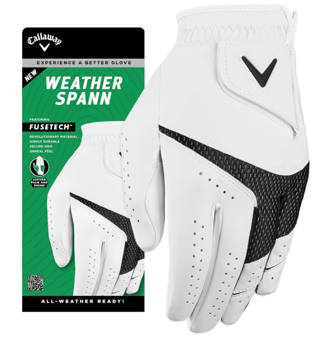 Callaway Golf Weather Spann Glove (Worn on Left Hand, Standard, Large, White)