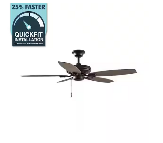 North Pond 52 in. Indoor/Outdoor Matte Black Ceiling Fan with Downrod and Reversible Motor; Light Kit Adaptable
