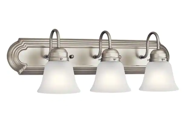 Kichler Independence 24 in. 3-Light Brushed Nickel Traditional Bathroom Vanity Light with Frosted Glass Shade