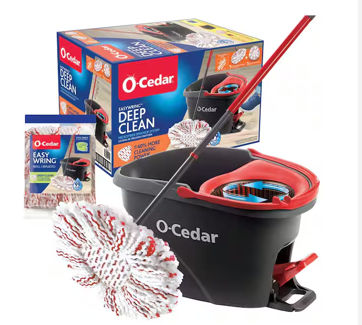 O-Cedar EasyWring Deep Clean Microfiber Spin Mop with Bucket System and 1 Extra Mop Head Refill