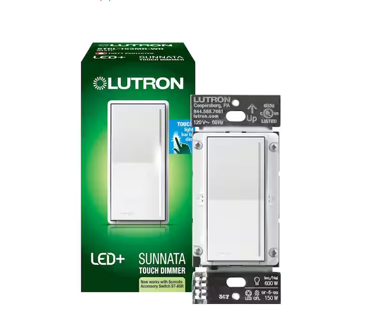 Lutron Sunnata Touch Dimmer Switch, for LED and Incandescent Bulbs, 150-Watt LED/3 Way or Multi Location, White (STCL-153MR-WH)