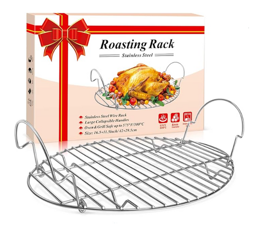 DePango 16.5inch Oval Roasting Rack for Oven, Gifts for Mom Men Wife, Stainless Steel Cooling Rack with Handle, Wire Rack for Cooking, Grilling, Drying
