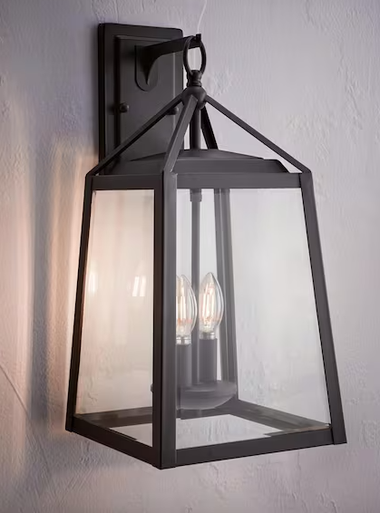 HDC Blakeley 19.25 in. Transitional 2-Light Black Outdoor Wall Light Fixture with Clear Beveled Glass