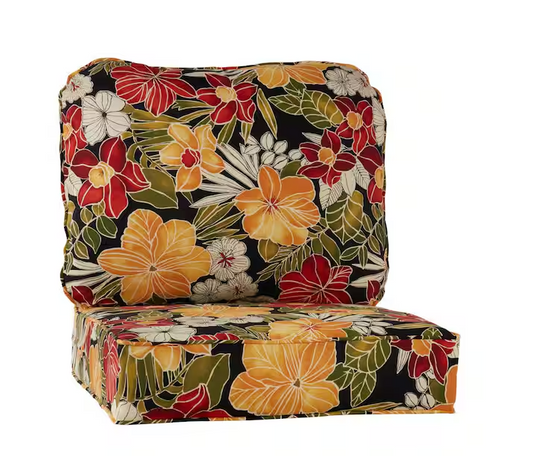 Greendale Home Fashions 24 in. x 24 in. 2-Piece Outdoor Deep Seat Lounge Chair Cushion in Aloha Black