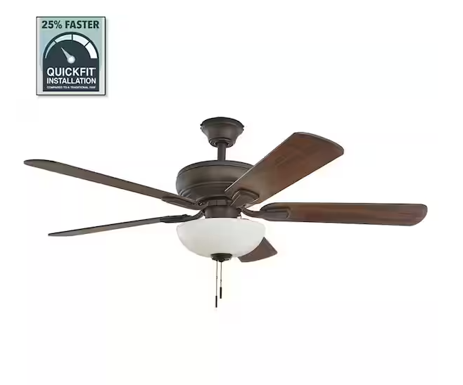 Hampton Bay Rothley II 52 in. Indoor LED Bronze Ceiling Fan with Light Kit, Downrod, Reversible Motor and Reversible Blades