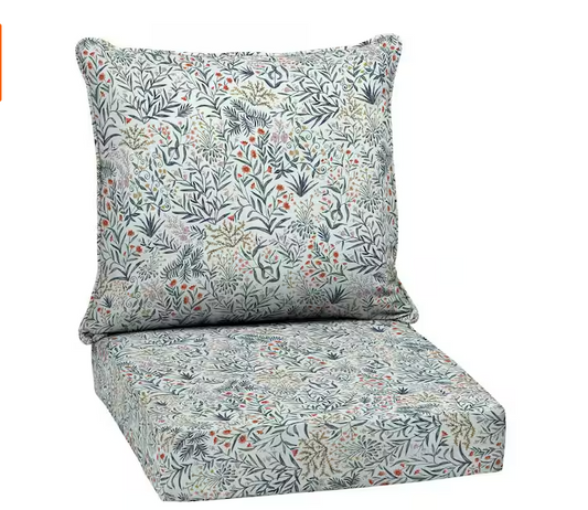 24 in. x 24 in. 2-Piece Deep Seating Outdoor Lounge Chair Cushion in Black Aurora Damask